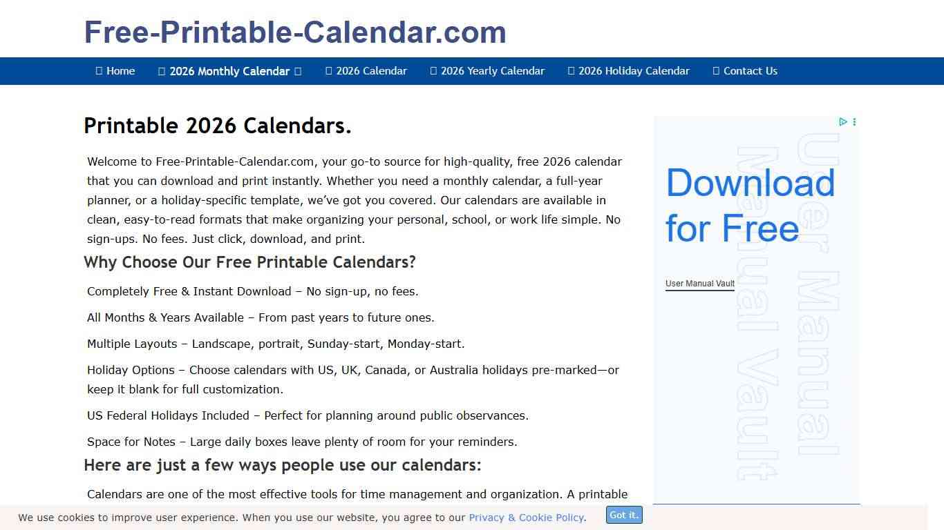 Free Printable Calendars - 2026 Monthly & 2026 Yearly Calendar.