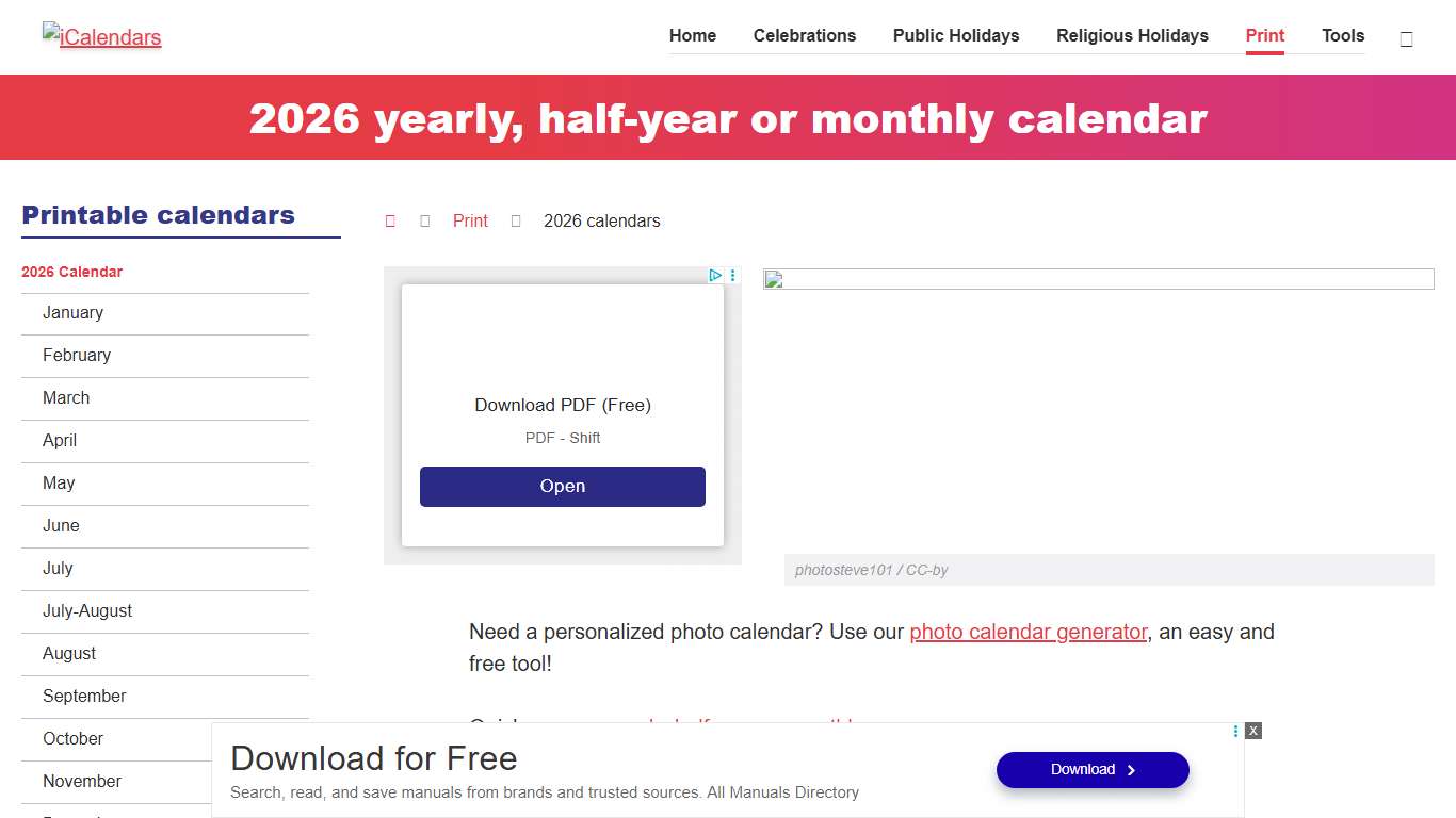 2026 Printable Calendar - PDF or Excel