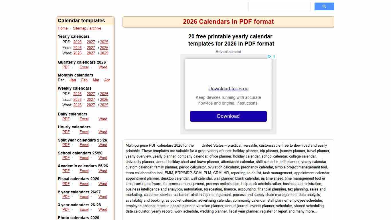 2026 Calendar - Free Printable PDF Templates Calendarpedia