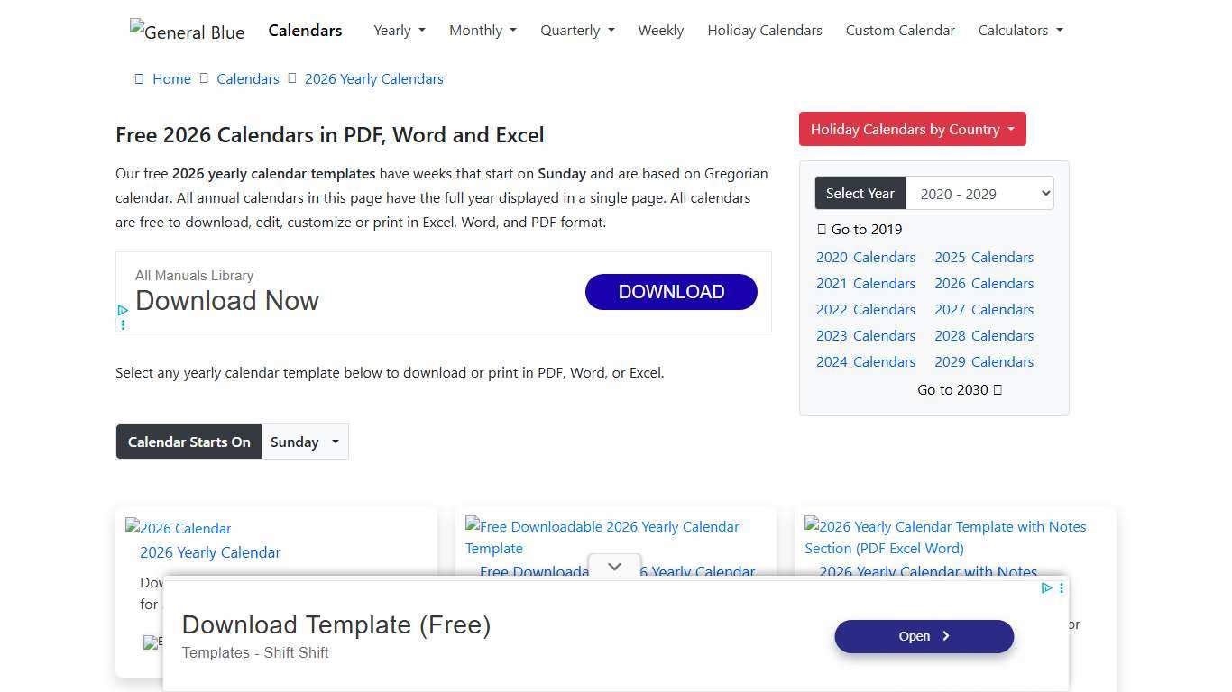 Free 2026 Calendars in PDF, Word, Excel