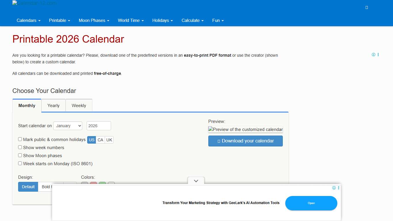 Printable 2026 Calendar (PDF) - Calendar-12.com