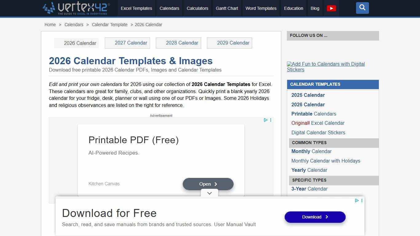 2026 Calendar Templates and Images